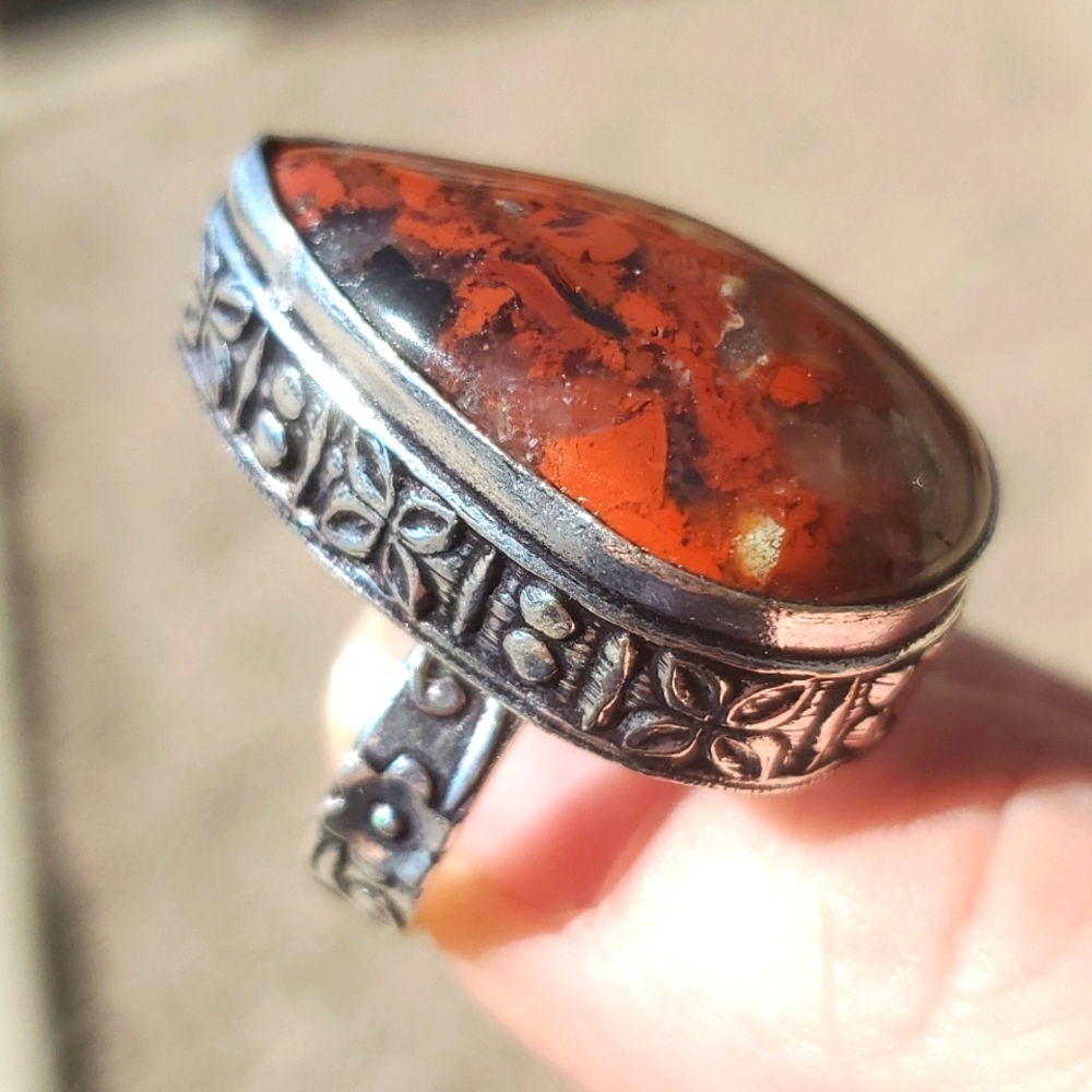 New Seam Agate Silver Statement Ring.